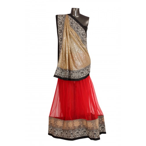 Red and gold Kali saree with peeta work on border Only On Bawree