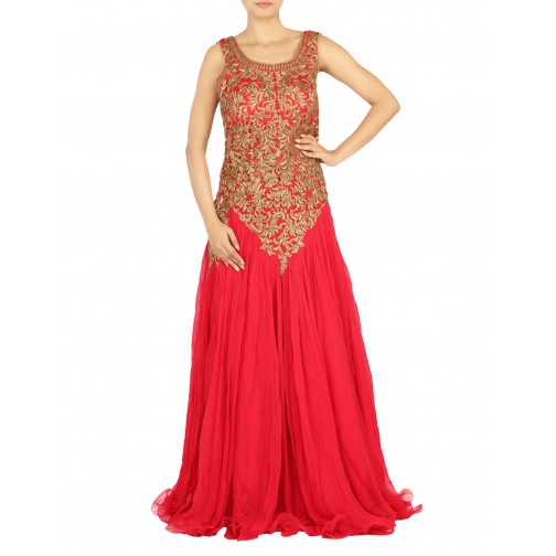Floor touch gown with Antique cutdana and Swarovski work