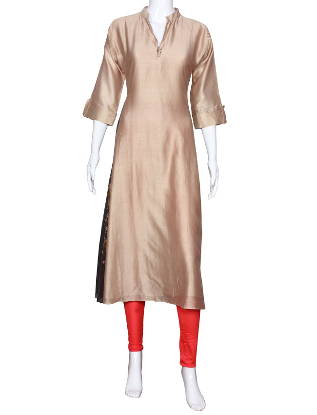 Beige party wear kurti with zardosi work