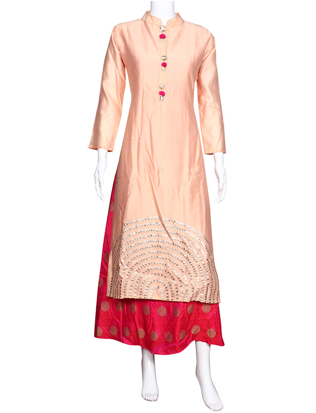 Peach party wear kurti with gotta patti embellishment
